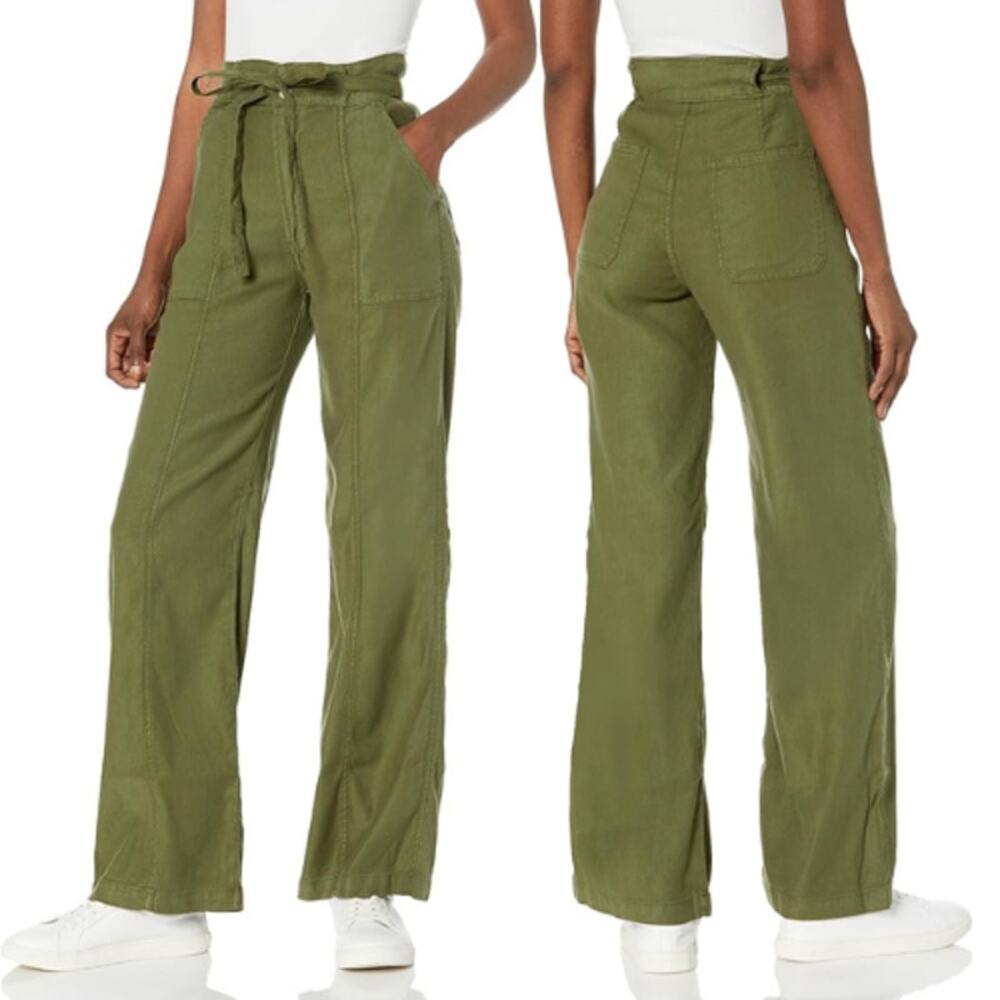 Hudson Cypress Tie Waist Wide Leg Trousers Linen-Blend Green Women's Size 29